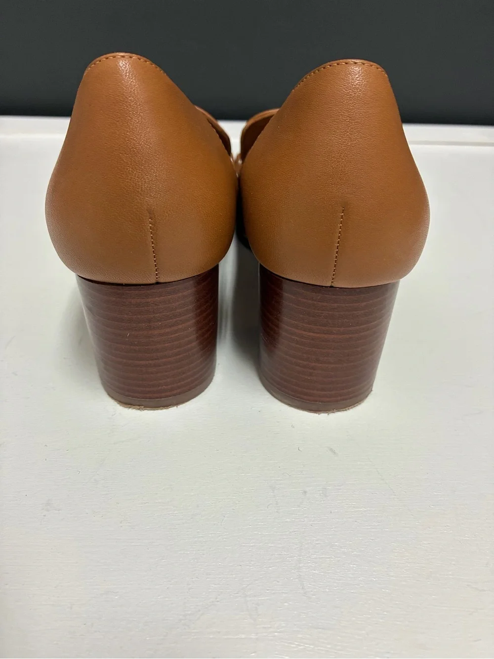 Tory Burch Jessa Tan Leather Block Heel Loafers